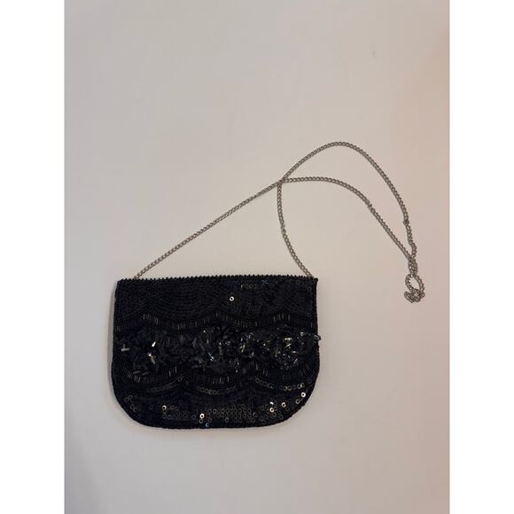 Gianni Bini Black Sequin Crossbody Bag w/Chain Strap 7x10x1" Snap Close - Picture 1 of 7